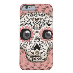 Pink &amp; Gold Sugar Skull &amp; Cute Whimsical Hearts Barely There iPhone 6 Case