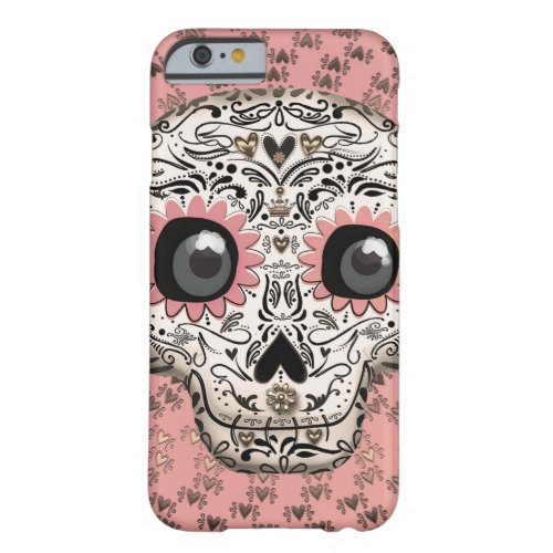 Pink  Gold Sugar Skull  Cute Whimsical Hearts Barely There iPhone 6 Case