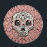 Pink & Gold Sugar Skull & Cute Whimsical Hearts Dart Board<br><div class="desc">custom dart board</div>