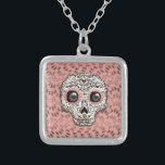 Pink & Gold Sugar Skull & Cute Whimsical Hearts Silver Plated Necklace<br><div class="desc">neckalce</div>