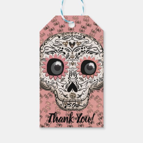 Pink  Gold Sugar Skull Whimsical Cute Party Gift Tags