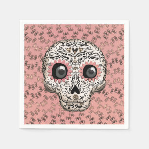 Pink & Gold Sugar Skull Whimsical Cute Party Napkins