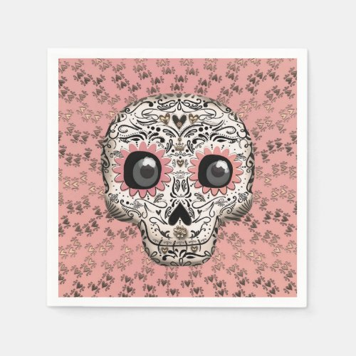 Pink  Gold Sugar Skull Whimsical Cute Party Napkins