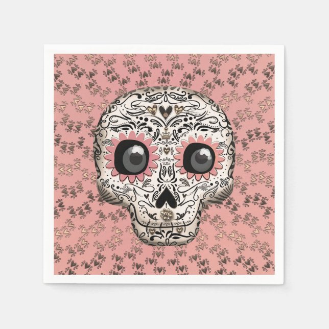 Pink & Gold Sugar Skull Whimsical Cute Party Napkins (Front)