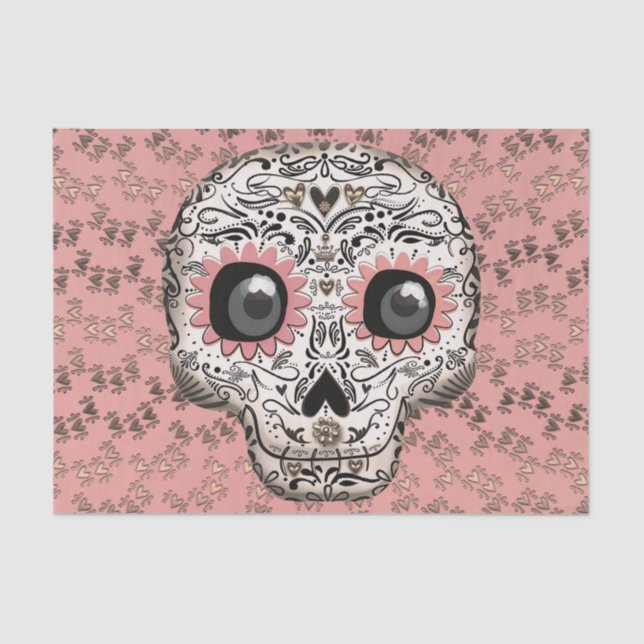 Pink & Gold Sugar Skull Whimsical Cute Party Tissue Paper (Front)