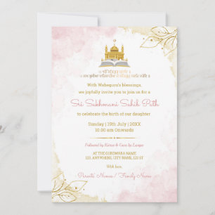 Pink & Gold Sukhmani Sahib Path Invitation Card