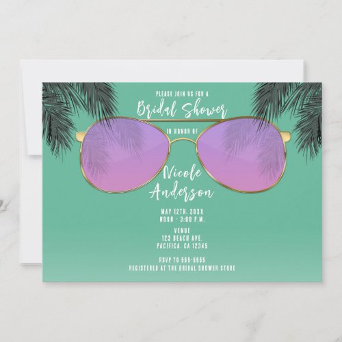 Pink  Gold Sunglasses Teal Summer Bridal Shower Invitation