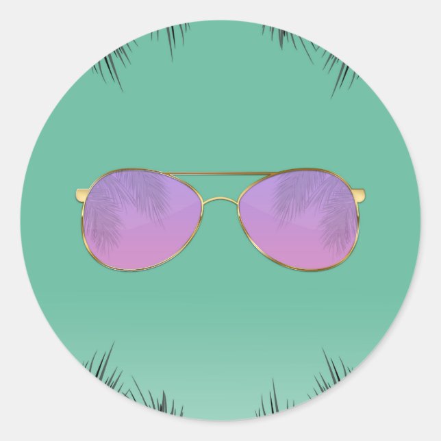 Pink & Gold Sunglasses Teal Summer Sweet 16 Party Classic Round Sticker (Front)