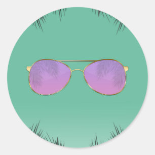 Pink & Gold Sunglasses Teal Summer Sweet 16 Party Classic Round Sticker