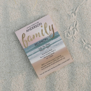 Pink Gold Sunset Beach Family Reunion Invitation by MaggieMart at Zazzle