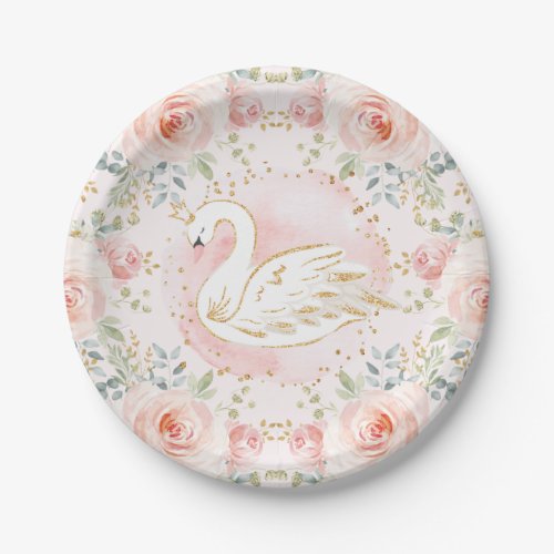 Pink Gold Swan Princess Baby Shower Birthday Decor Paper Plates