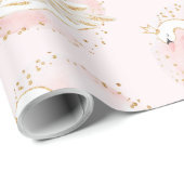 Pink Gold Swan Princess Baby Shower Birthday Party Wrapping Paper (Roll Corner)