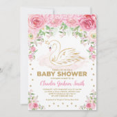 Pink Gold Swan Princess Girl Baby Shower Invitation (Front)