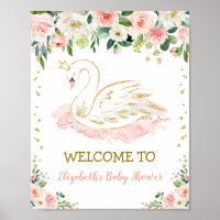 Pink Gold Swan Princess Girl Baby Shower Welcome Poster