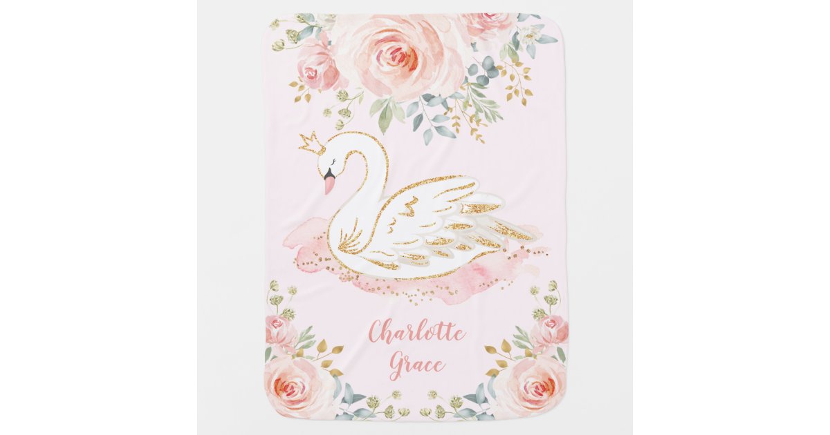 Pink Gold Swan Princess Watercolor Flower Nursery Baby Blanket | Zazzle.com