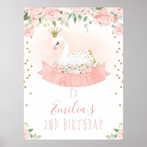 Pink Gold Swan Princess Welcome Birthday Poster