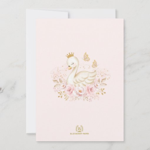 Pink Gold Swan Princess with Balloon Baby Shower Invitation | Zazzle