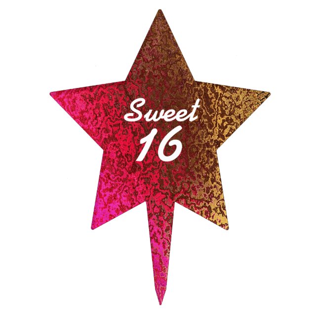 Pink & Gold Sweet 16 Birthday Cake Topper (Front)