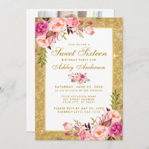 Pink Gold Sweet 16 Birthday Invite G - Photo Back