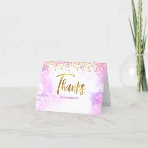 Pink Gold Sweet 16 Birthday Watercolor Glam Girly Thank You Card
