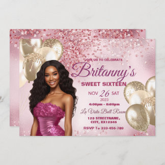 Pink & Gold Sweet 16 Girl Birthday Invitation