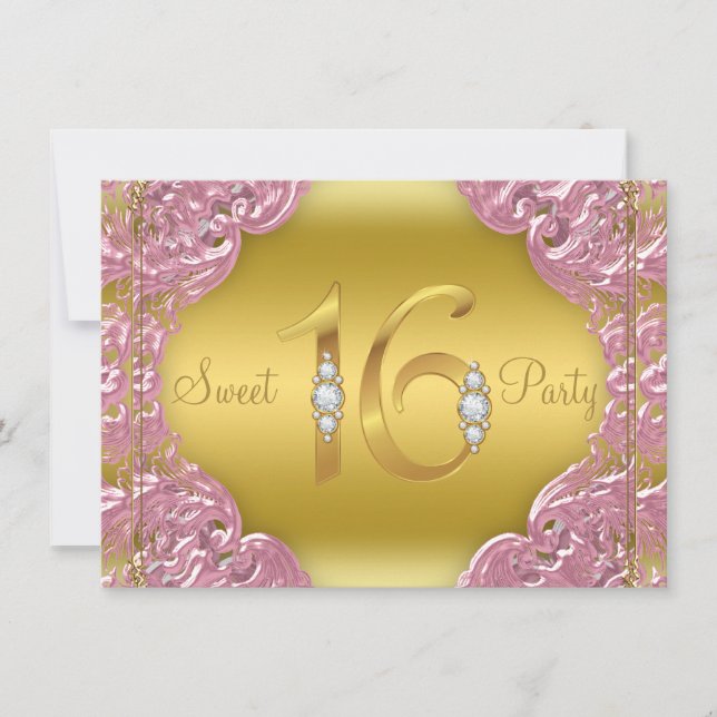 Pink Gold Sweet 16 Party Invitation (Front)