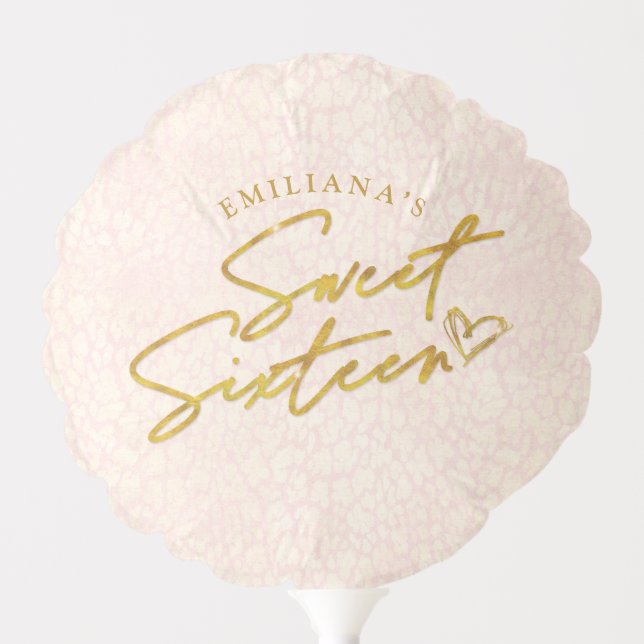 Pink & Gold Sweet 16 Party Photo Balloon (Front)