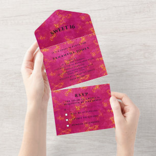 Pink Gold Sweet 16 Pretty Sparkly Glam Girly  All In One Invitation