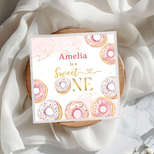 Pink Gold Sweet One Donut Birthday Paper Napkin