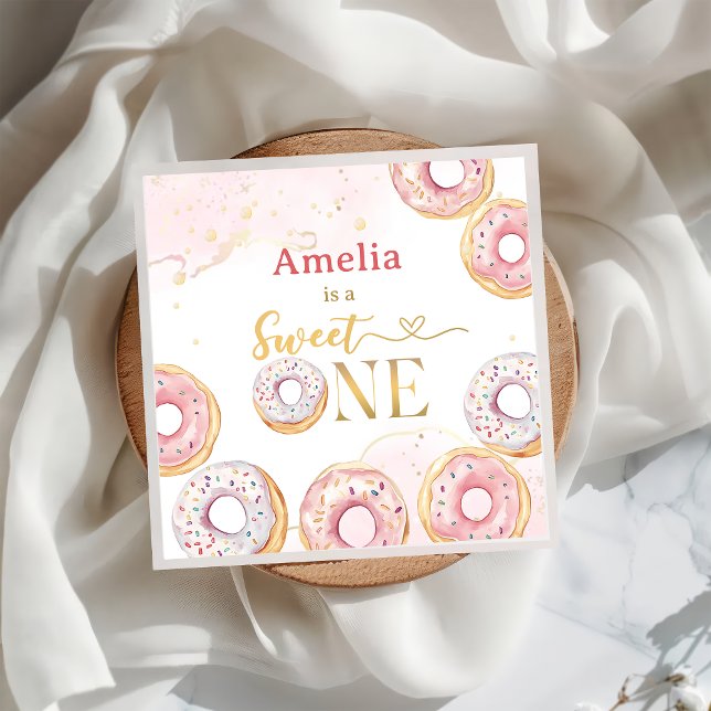 Pink Gold Sweet One Donut Birthday Paper Napkin (Creator Uploaded)