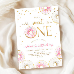 Pink Gold Sweet One Donuts 1st Birthday Invitation