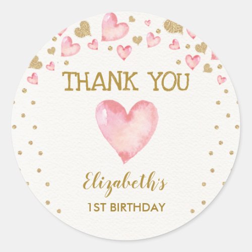 Pink Gold Sweetheart 1st Birthday Valentines Baby Classic Round Sticker