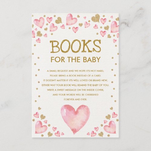 Pink Gold Sweetheart Baby Shower Books for Baby Enclosure Card