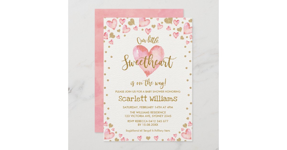 Pink Gold Sweetheart Baby Shower Invitation Hearts Zazzle