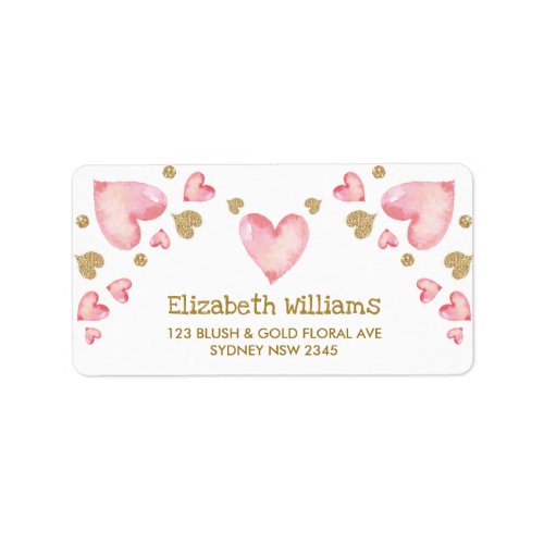 Pink Gold Sweetheart Heart Confetti Return Address Label