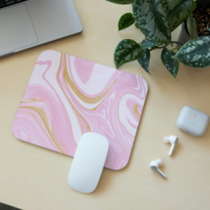 Pink & Gold Swirl Mousepad - Aesthetic Office Insp