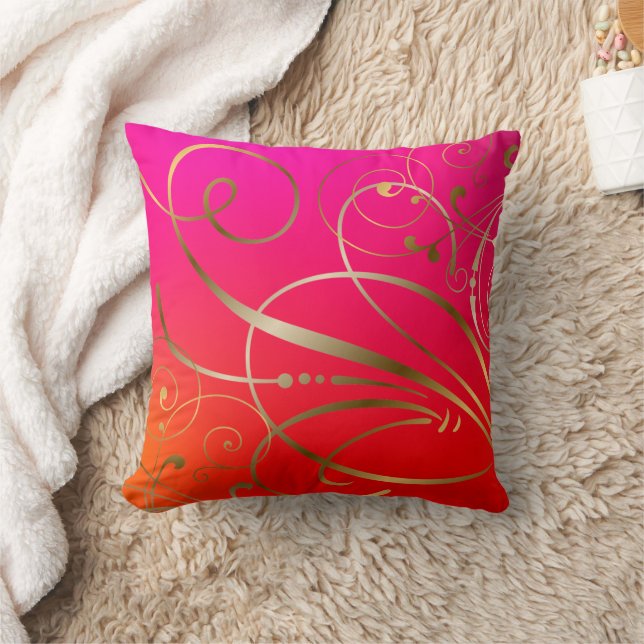 Pink Gold Swirls Flourishes  Throw Pillow (Blanket)