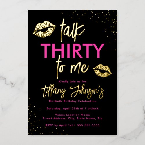 Pink Gold Talk Thirty To Me Leopard 30th Birthday  Foil Invitation