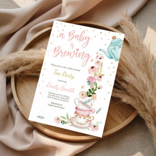 Pink Gold Tea Party Baby Shower Invitation