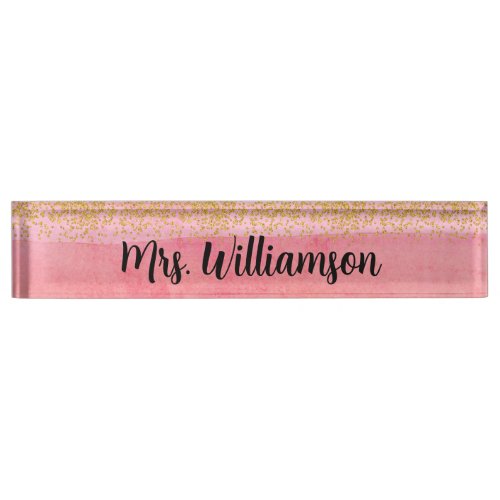  Pink Gold Teacher Educator Professional  Desk Name Plate