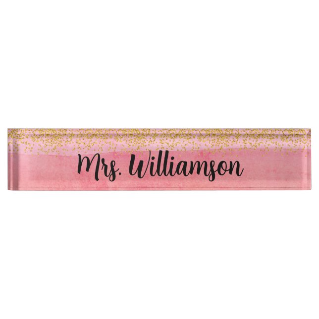  Pink Gold Teacher Educator Professional  Desk Name Plate (Front)