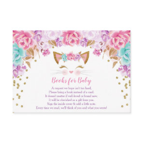 Pink gold teal floral kitty books for baby enclosu enclosure card