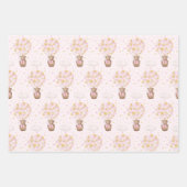 Pink Gold Teddy Bear Balloons Moon Stars Party Wrapping Paper Sheets (Front 2)