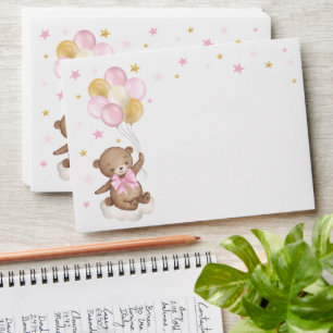 Pink Gold Teddy Bear Balloons   We Can Bearly Wait Envelope
