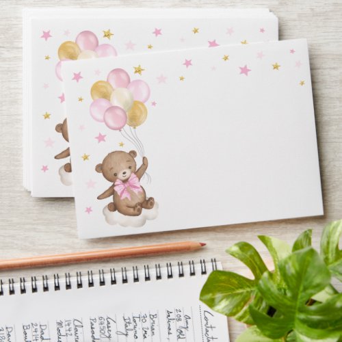 Pink Gold Teddy Bear Balloons  We Can Bearly Wait Envelope