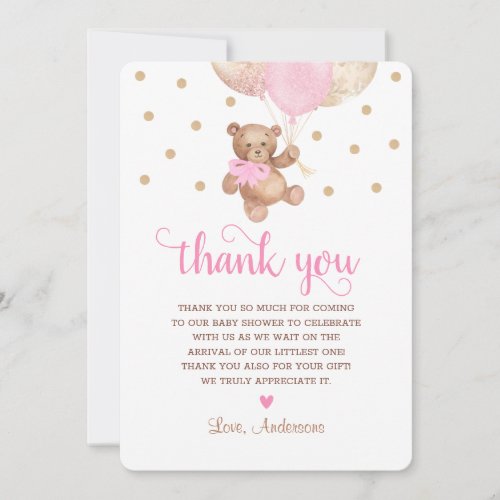 Pink Gold Teddy Bear Beary Much Baby Shower  Thank You Card