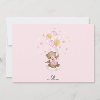 Pink Gold Teddy Bear Hot Air Balloon 1st Birthday Invitation | Zazzle