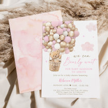 Pink Gold Teddy Bear Hot Air Balloon Baby Shower Invitation