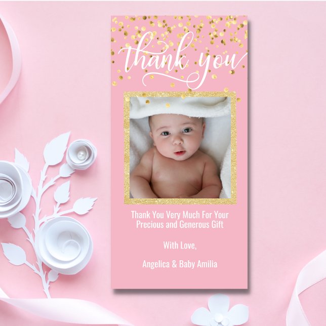 Pink Gold THANK YOU Baby Shower GIRL | PHOTO Card (Creator Uploaded)