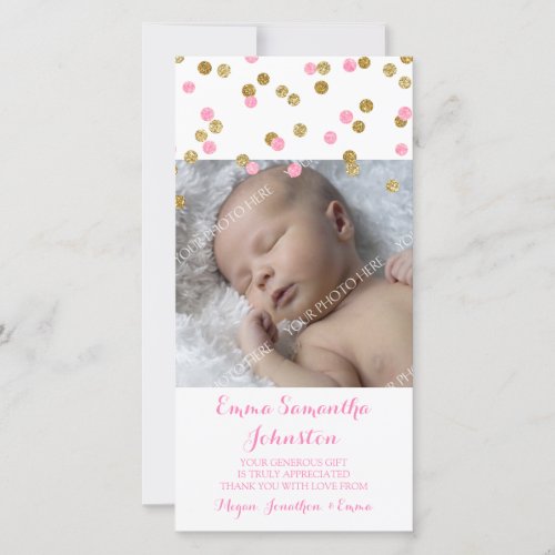 Pink Gold Thank You Baby Shower Photo Cards